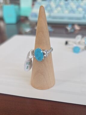 BP_"Born Before The Echo" Blue Oval Gemstone Ring with Accent Stones - Size 8